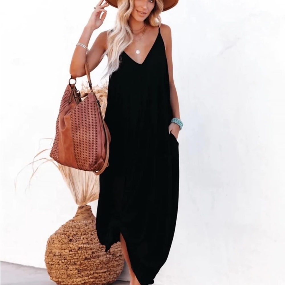 Black Sleeveless Maxi Dress long summer cami oversized fit